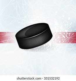 Hockey puck on the ice. Vector illustration.