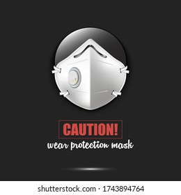 Hockey puck with a protection mask. Caution! wear protection mask. Stop coronavirus covid-19 outbreak. Risk disease. Cancellation of sports tournaments. Pattern design. Vector illustration