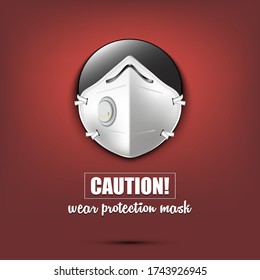 Hockey puck with a protection mask. Caution! wear protection mask. Stop coronavirus covid-19 outbreak. Risk disease. Cancellation of sports tournaments. Pattern design. Vector illustration