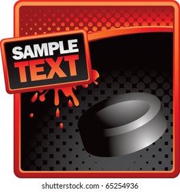 hockey puck red and black halftone splattered ad