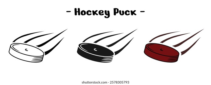 hockey puck set design, outline and colored, editable vector eps 10.