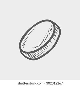 Hockey puck sketch icon for web and mobile. Hand drawn vector dark grey icon on light grey background.