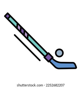 Hockey puck and stick icon. Outline hockey puck and stick vector icon color flat isolated on white