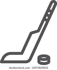 Hockey puck and stick line logo. Sport equipment