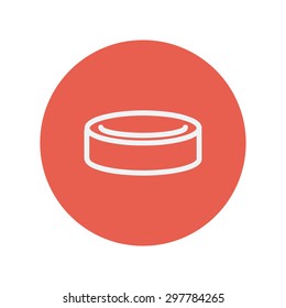 Hockey puck thin line icon for web and mobile minimalistic flat design. Vector white icon inside the red circle