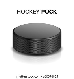 Hockey Puck Vector. Closeup Illustration Of A Detailed Realistic Hockey Puck.  Isolated On White Background.