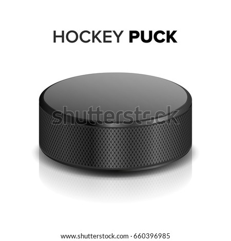 Hockey Puck Vector. Closeup Illustration Of A Detailed Realistic Hockey Puck.  Isolated On White Background.