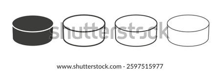 Hockey puck vector icon set in black and white color.
