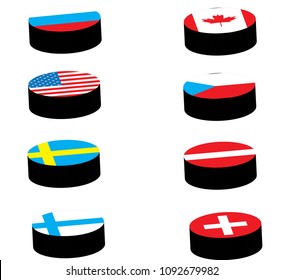 hockey pucks with flags