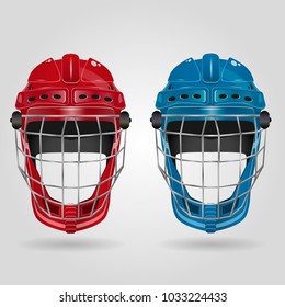 Hockey red and blue helmet on white eps 10 illustration