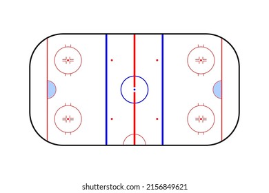 Hockey rink top view, game strategy sport plan. Hockey field template playground, tactic play on frozen sporty stadium, vector illustration.