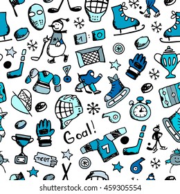 Hockey seamless pattern, sketch for your design