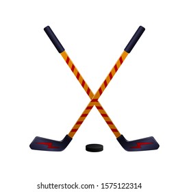 
Hockey set. Color image skates, hockey stick, puck on a white background. Sport equipment. Vector illustration