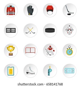 Hockey set icons in flat style isolated on white background
