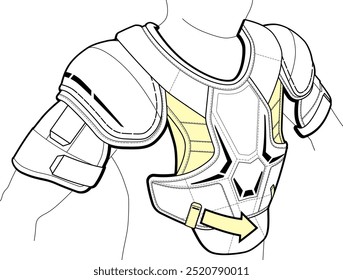 Ilustração técnica do equipamento de proteção da almofada do ombro do hóquei