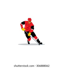 Hockey sign. Player with the stick dribbling. Vector Illustration. Branding Identity Corporate logo design template Isolated on a white background