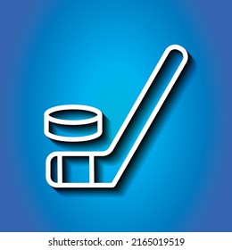 Hockey simple icon vector. Flat design. White icon with shadow on blue background.ai