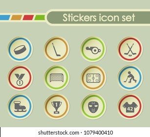 hockey simple vector icons on round stickers