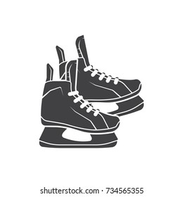 Hockey skates in flat black style vector , stock illustration