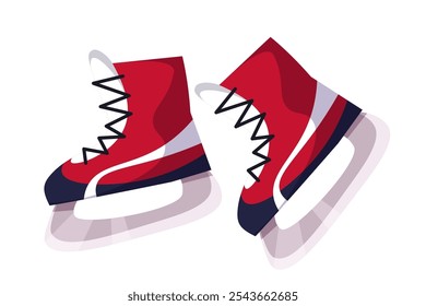 Patins de hóquei para ilustração de vetor plano de pista de gelo. Atributo de patinação artística profissional. Jogador de hóquei, acessório de patinador. Equipamento desportivo de inverno isolado em fundo transparente.