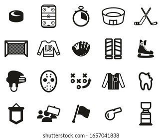 Hockey Sport & Equipment Icons Black & White Set Big