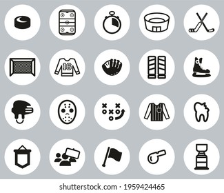 Hockey Sport And Equipment Icons Black And White Flat Design Circle Set Big