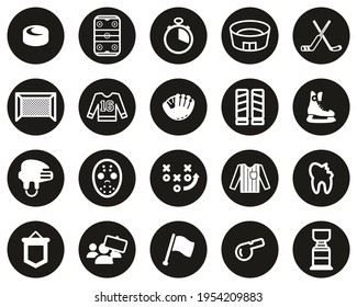 Hockey Sport And Equipment Icons White On Black Flat Design Circle Set Big