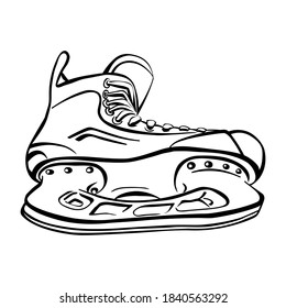 Hockey. Sport equipment. Skates. Blade. Laces. Isolated element on a white background. Vector illustration. Coloring.