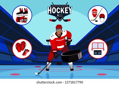 Hockey sport flat banner vector template. 