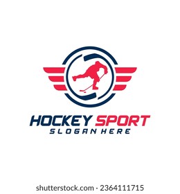 Plantilla de diseño del logo deportivo de hockey. Ilustración vectorial moderna. Diseño de placa.