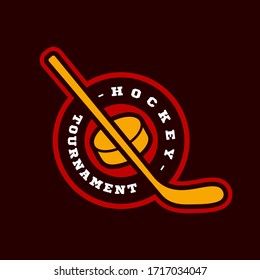 Hockey sport logo. Modern professional sporty hockey championship or tournament Typography in retro style with stick and puck. Vector design emblem, badge and sporty template logotype design.