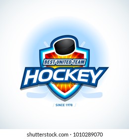 Hockey sport team logotype template. Hockey team logo template. Hockey emblem, logotype template, t-shirt apparel design. Sport badge for tournament or championship.