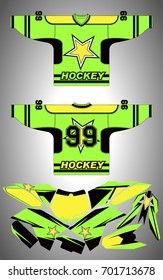 Hockey Sportswear Illustration. Hockey Game Accessories Digital Vector Illustration. Vector Illustration Of A Green Hockey Jersey With Black Accents And Number 99