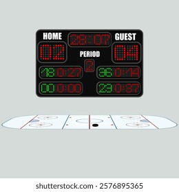 Hockey stadium and scoreboard. Hockey playground top view. Vector illustration