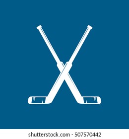 Hockey Stick Cross Flat Icon On Blue Background