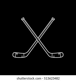 Hockey Stick Cross Line Icon On Black Background