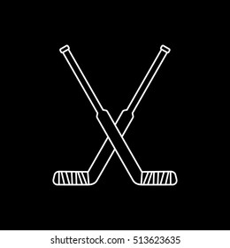 Hockey Stick Cross Line Icon On Black Background