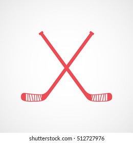 Hockey Stick Cross Red Flat Icon On White Background