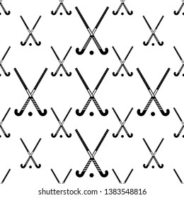 Hockey Stick Icon Seamless Pattern, Hockey Sport Accessories Vector Art Illustration