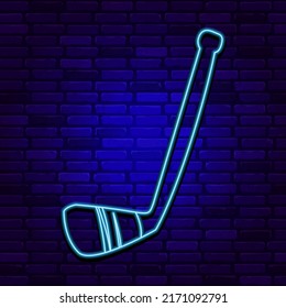 Hockey stick neon icon. Hockey equipment. 