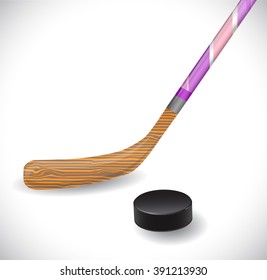 Hockey stick and hockey puck.