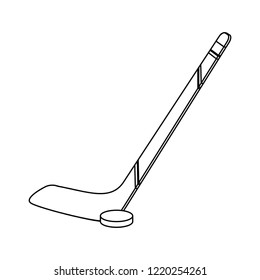 Hockey stick and puck black and white