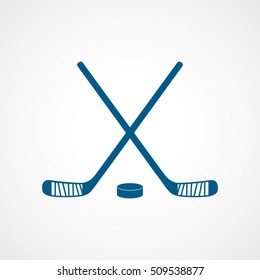 Hockey Stick And Puck Blue Flat Icon On White Background