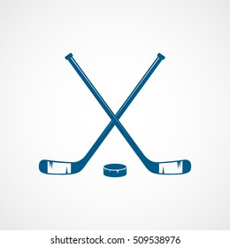 Hockey Stick And Puck Blue Flat Icon On White Background