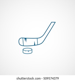 Hockey Stick And Puck Blue Line Icon On White Background