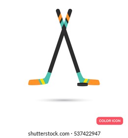 Hockey stick and puck color icon. Flat design for web and mobile