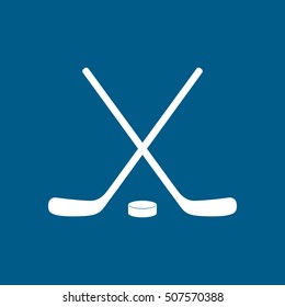 Hockey Stick And Puck Flat Icon On Blue Background