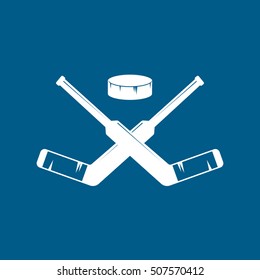 Hockey Stick And Puck Flat Icon On Blue Background