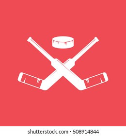 Hockey Stick And Puck Flat Icon On Red Background