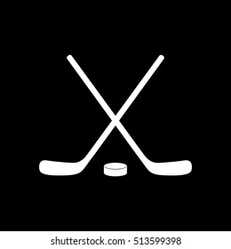 Hockey Stick And Puck Flat Icon On Black Background